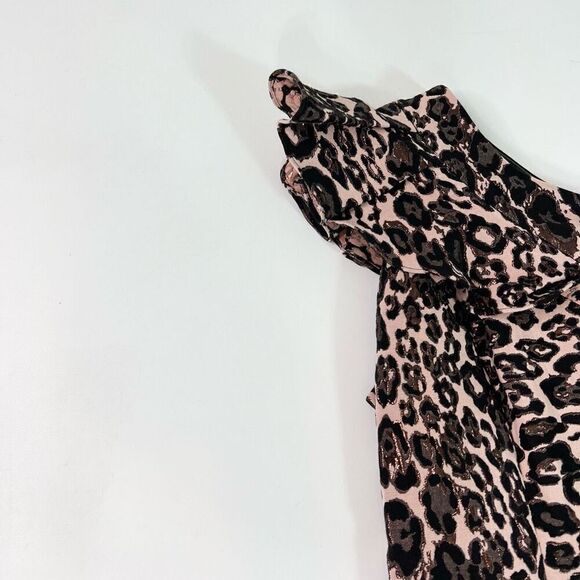 Parker Black Mini Dress Womens 16 JoJo One Shoulder Ruffle Leopard Print new - Picture 3 of 12